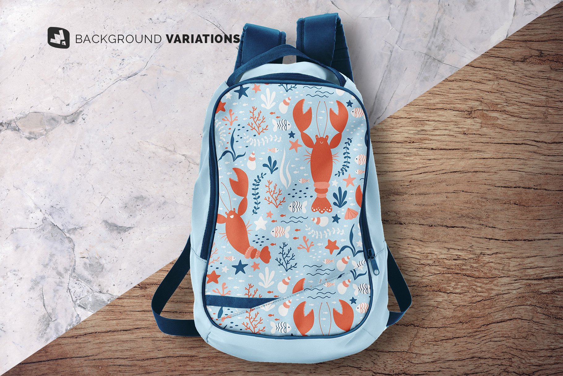 顶视图旅行双肩背包印花图案设计贴图样机 Top View Backpack Mockup_img_2