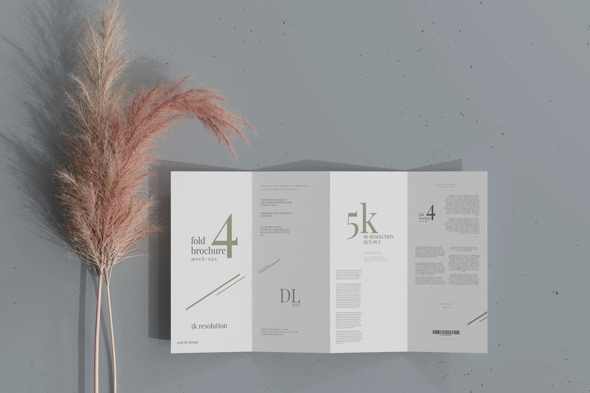 8款4折页小册子设计展示样机模板 Dl Size Four Fold Brochure Mockup_img_2