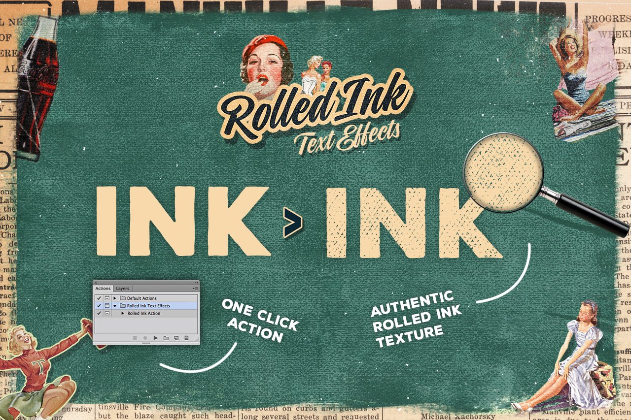 潮流复古粗糙油墨印刷特效文字图形矢量样机模板 Rolled Ink Vector Text Effects_img_2
