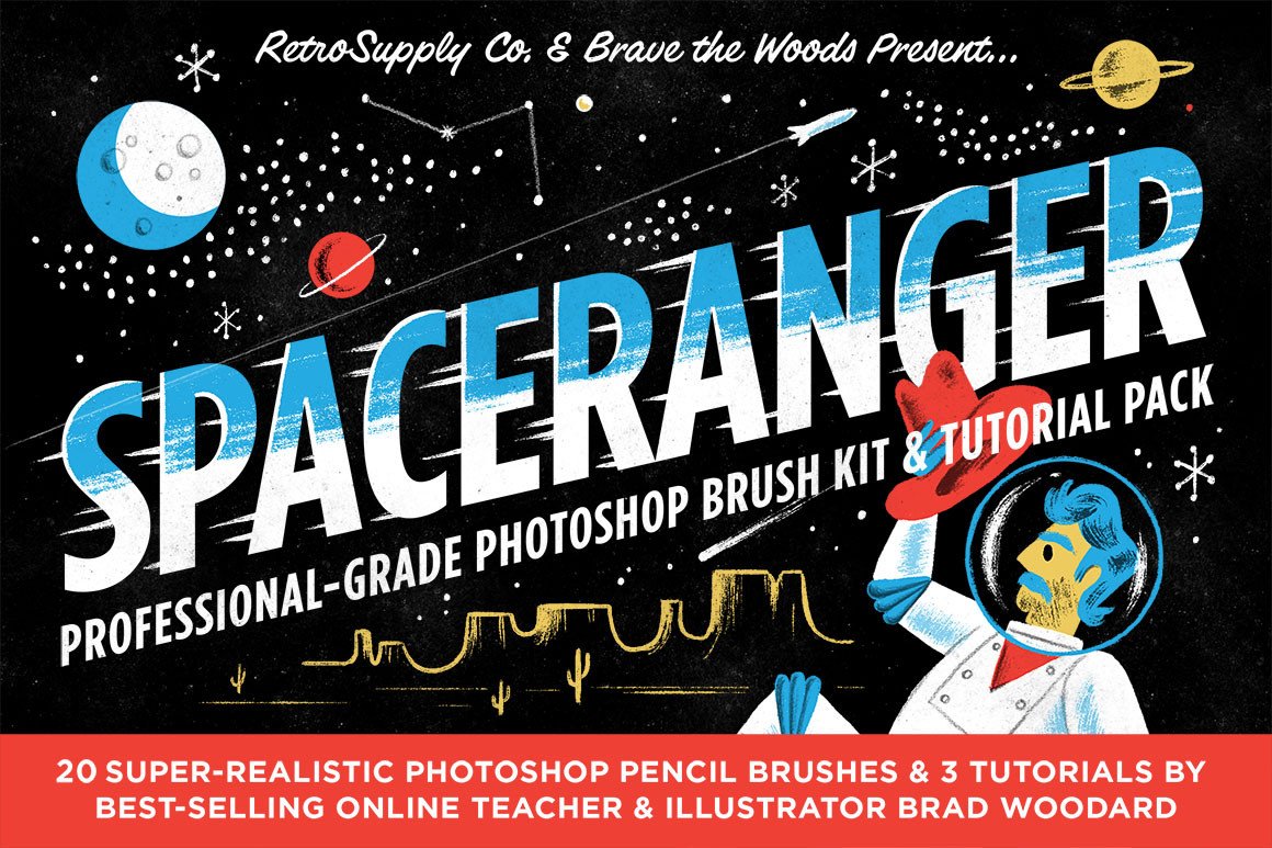 复古粗糙毛笔艺术绘画PS笔刷套装 SpaceRanger | Brush & Tutorial Kit_img_2