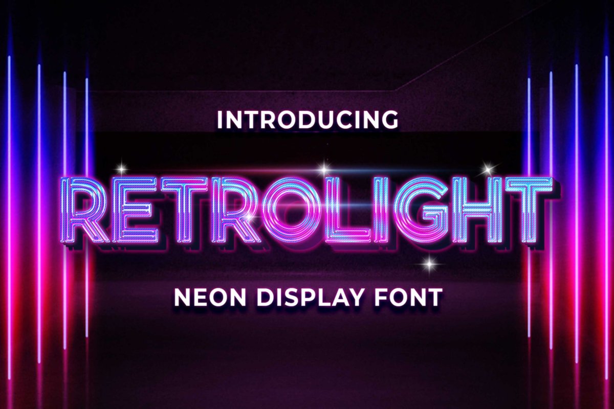 潮流复古海报标签徽标logo设计无衬线英文字体素材 Retrolight - Retro Neon Display_img_2