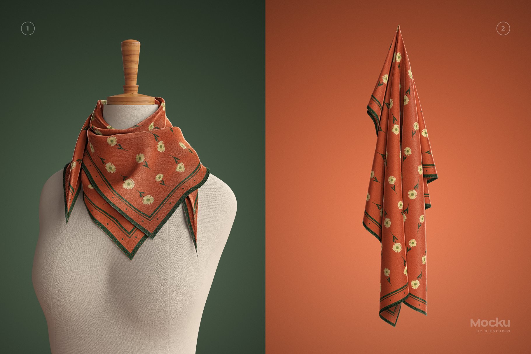 精致真丝丝绸围巾印花图案设计贴图样机素材 Silk Scarf Mockup - Big - Pack 01_img_2