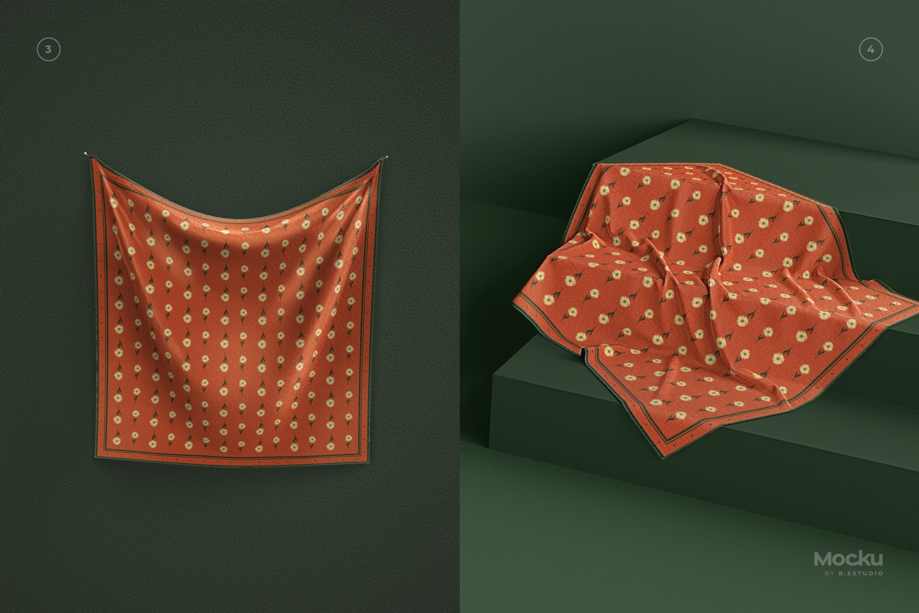 精致真丝丝绸围巾印花图案设计贴图样机素材 Silk Scarf Mockup - Big - Pack 01_img_2