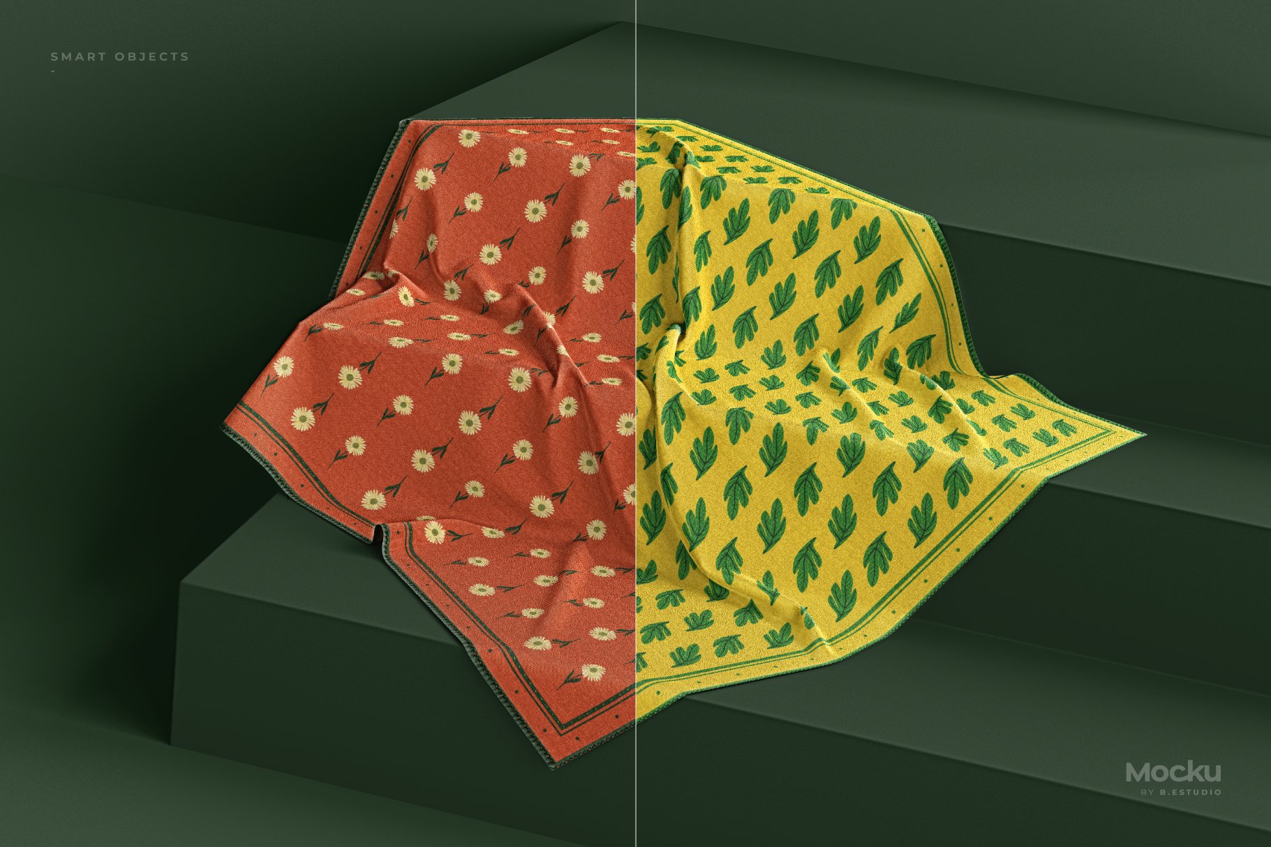 精致真丝丝绸围巾印花图案设计贴图样机素材 Silk Scarf Mockup - Big - Pack 01_img_2