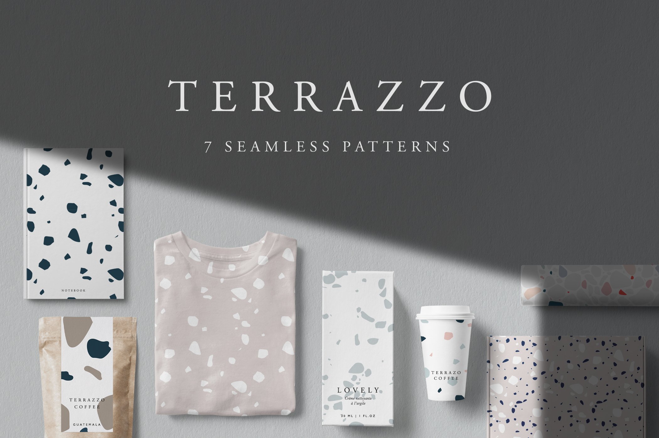 7种水磨石纹理无缝隙背景图案矢量设计素材 Terrazzo / Granito Seamless Patterns_img_2