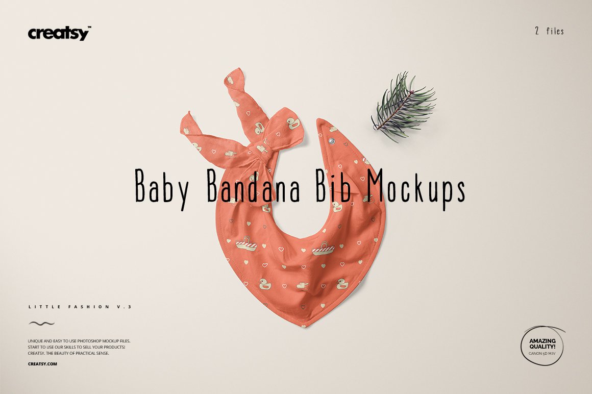 逼真婴儿头巾围兜印花图案设计贴图样机套装 Baby Bandana Bib Mockup Set_img_2