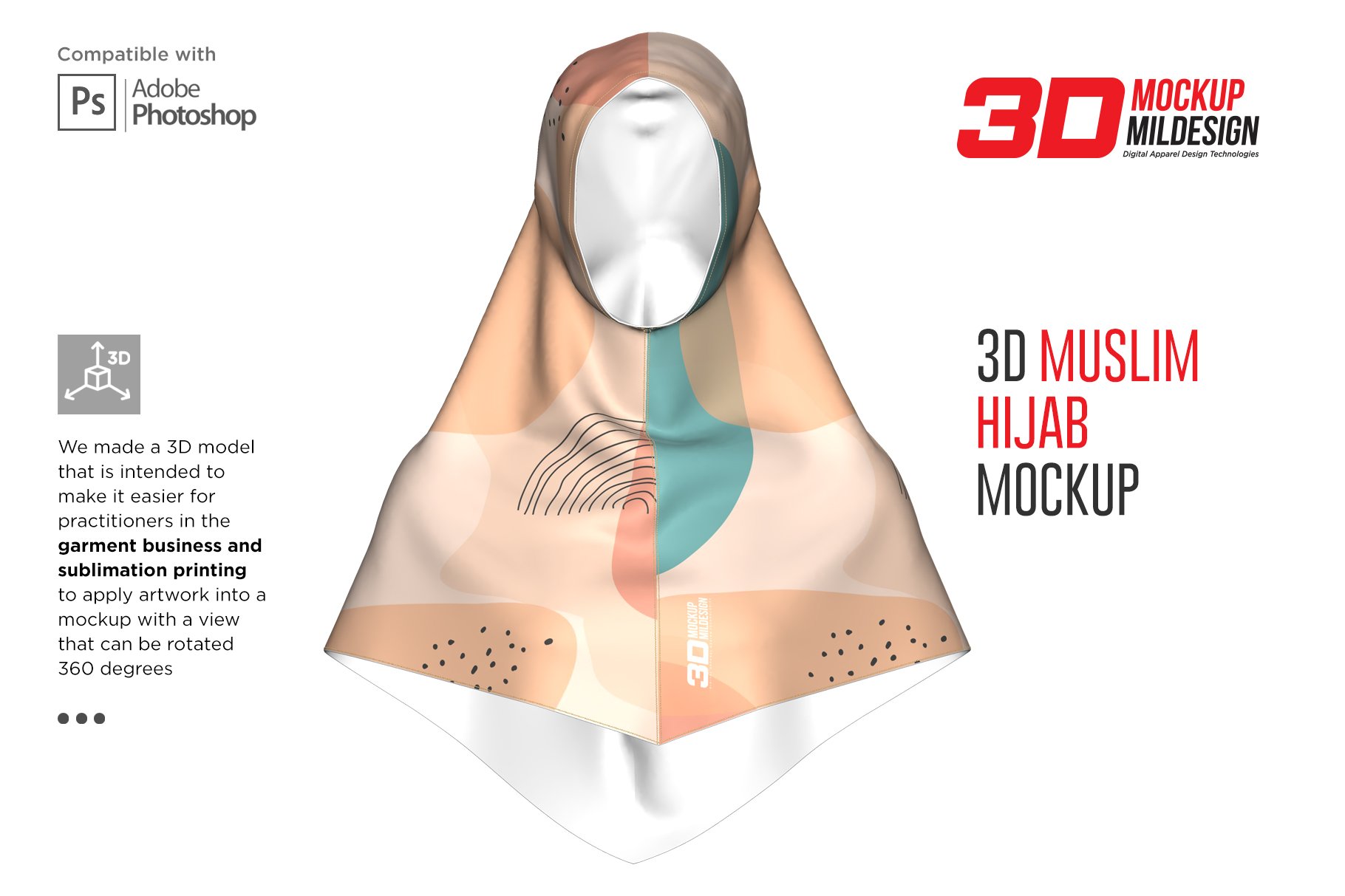 3D穆斯林头巾设计展示样机 3D Muslim Hijab Mockup_img_2