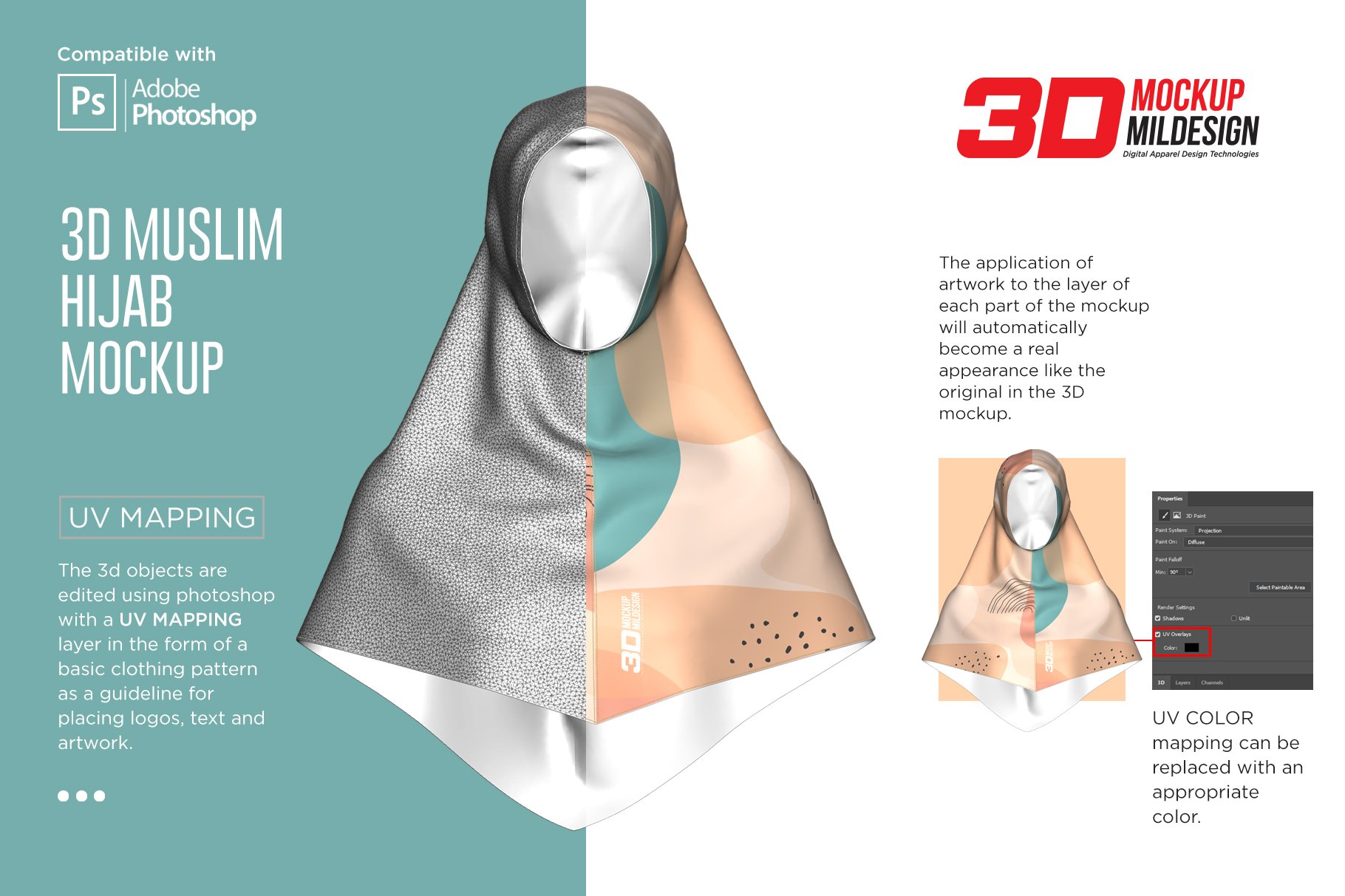 3D穆斯林头巾设计展示样机 3D Muslim Hijab Mockup_img_2