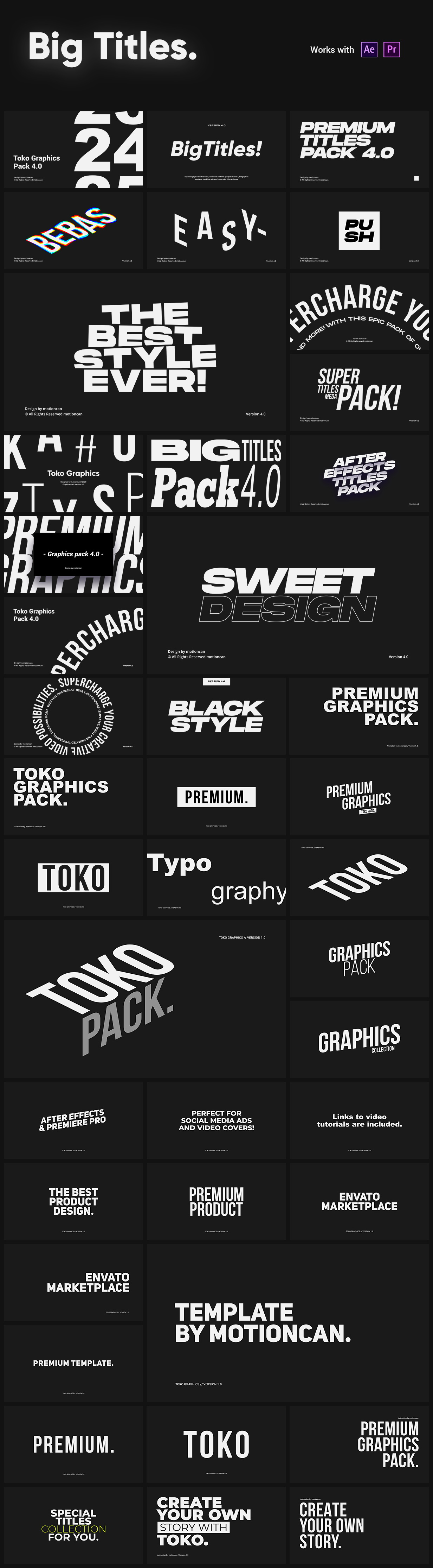 2250+时尚排版包装字幕条Logo动画转场背景元素AE+PR脚本 Videohive - Graphics Pack V4.0_img_2