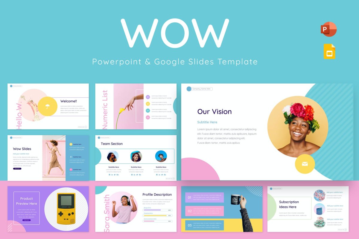 时尚炫彩品牌介绍作品集演示文稿设计模板 Wow Powerpoint & Google Slides Template_img_2