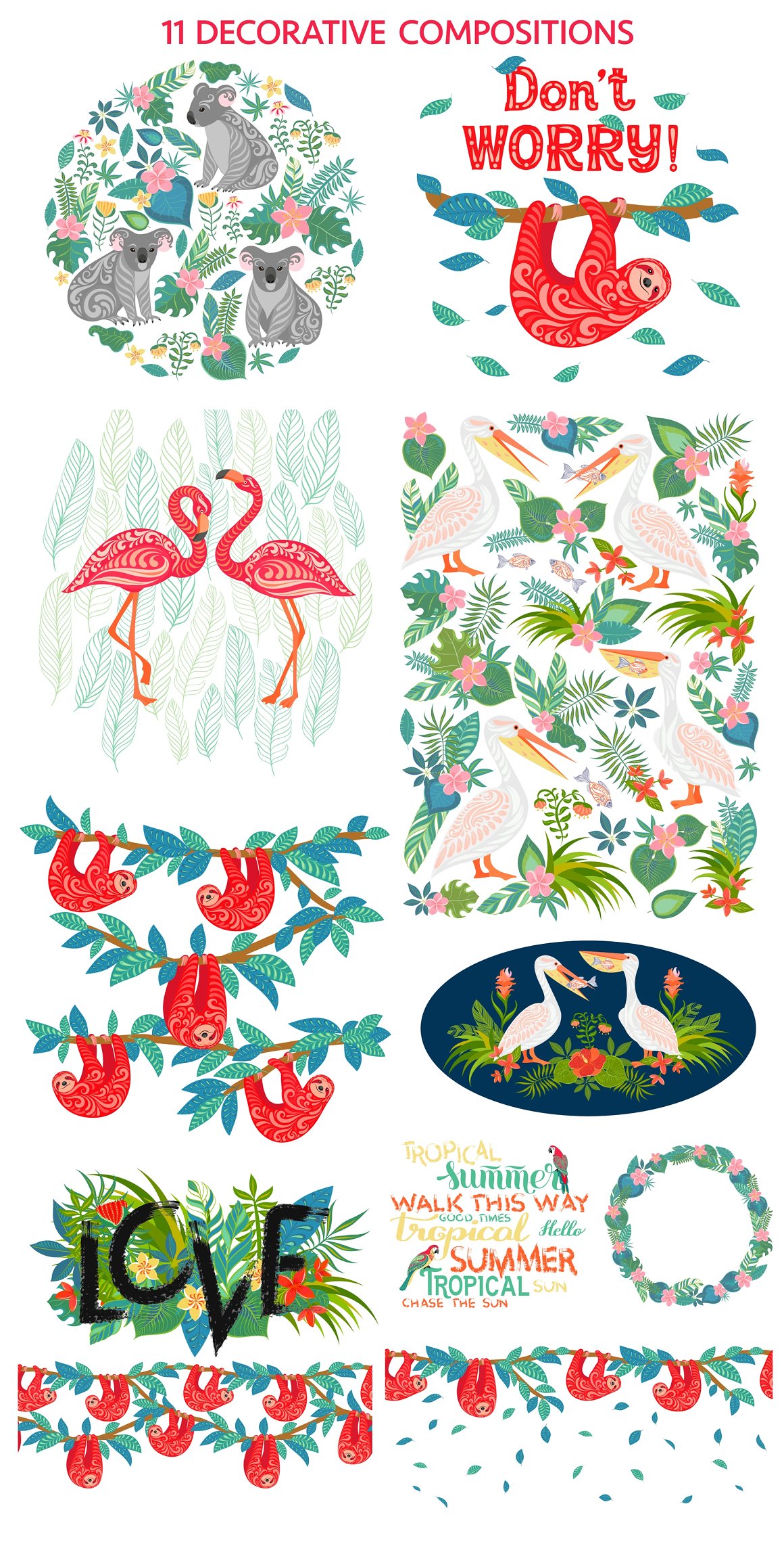 多彩热带动物鸟类花卉叶子无缝隙图案矢量设计素材 TROPICANA, 31 Seamless Patterns_img_2