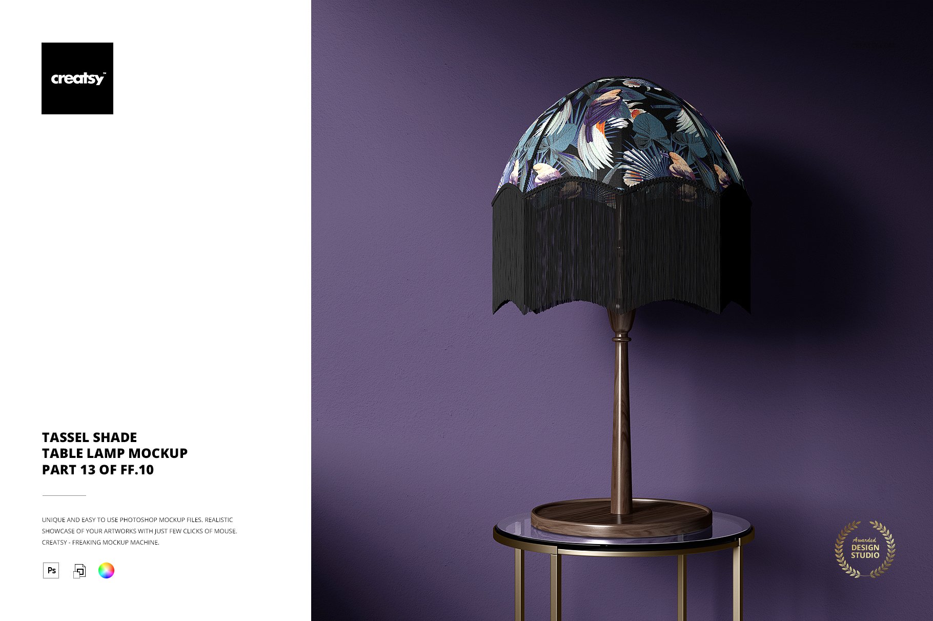 简约室内场景流苏灯罩台灯设计PS贴图样机套件 Tassel Shade Table Lamp Mockup Set_img_2