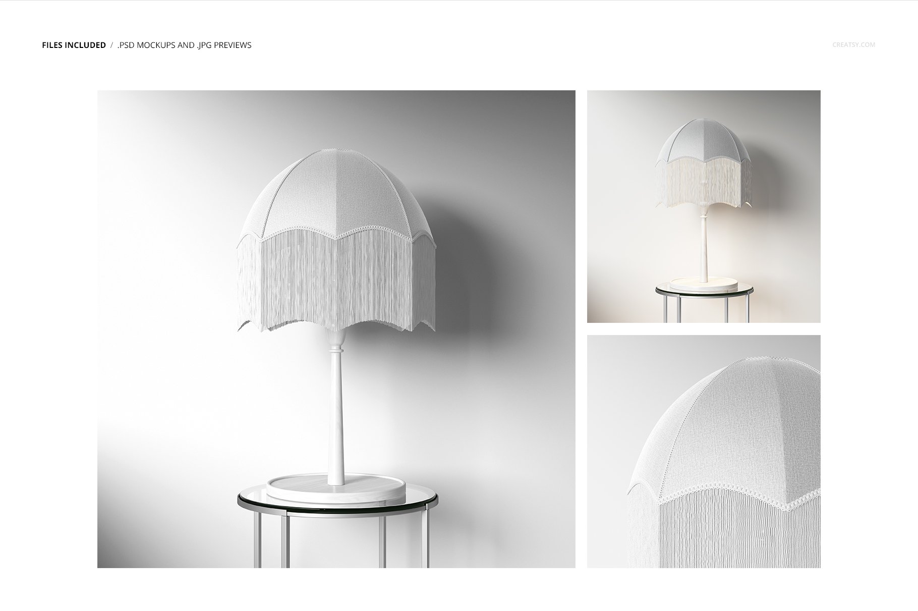 简约室内场景流苏灯罩台灯设计PS贴图样机套件 Tassel Shade Table Lamp Mockup Set_img_2