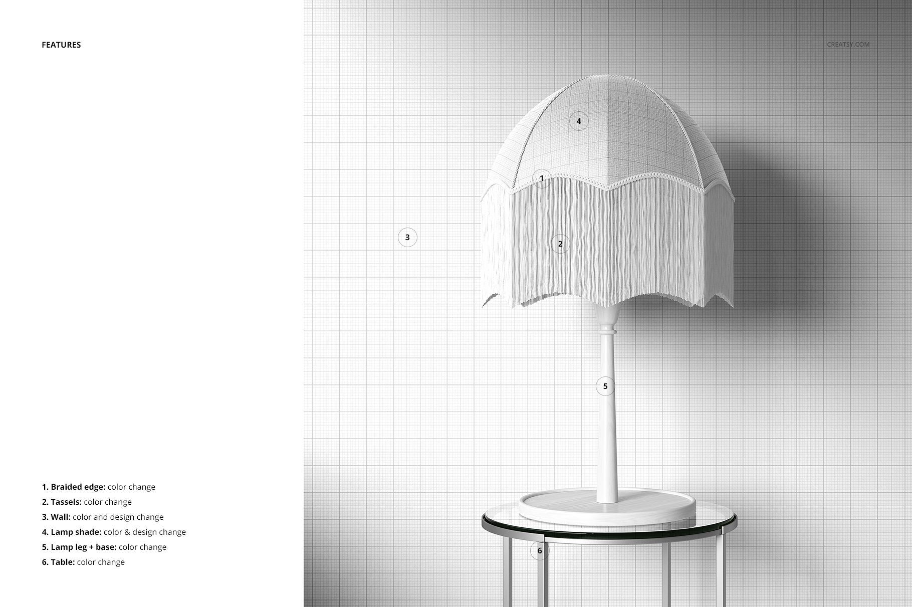 简约室内场景流苏灯罩台灯设计PS贴图样机套件 Tassel Shade Table Lamp Mockup Set_img_2