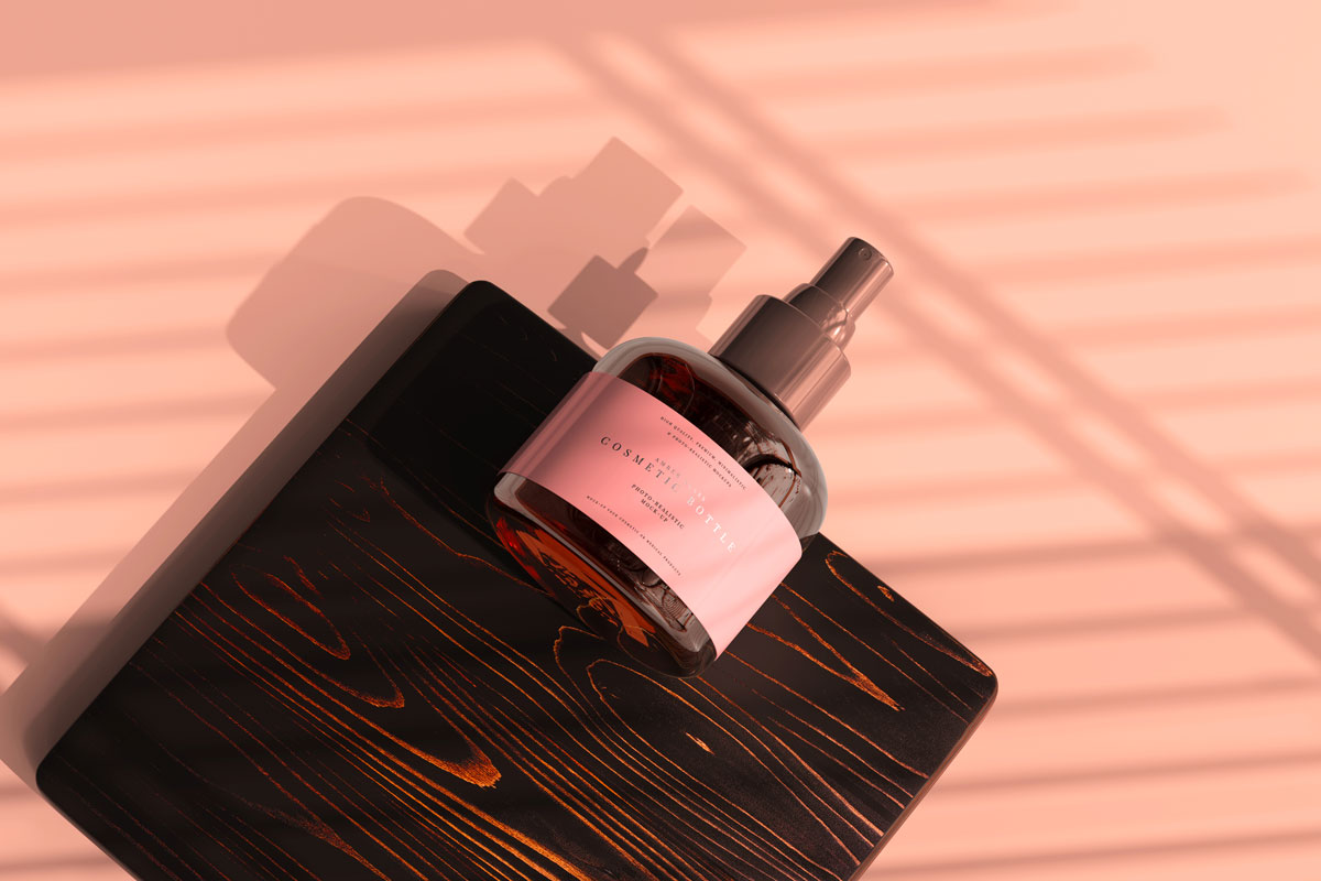 9款琥珀色化妆品喷雾瓶包装盒设计PS贴图样机模板 Amber Glass Cosmetic Spray Bottle Mockup_img_2