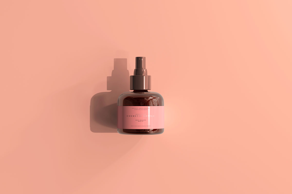 9款琥珀色化妆品喷雾瓶包装盒设计PS贴图样机模板 Amber Glass Cosmetic Spray Bottle Mockup_img_2