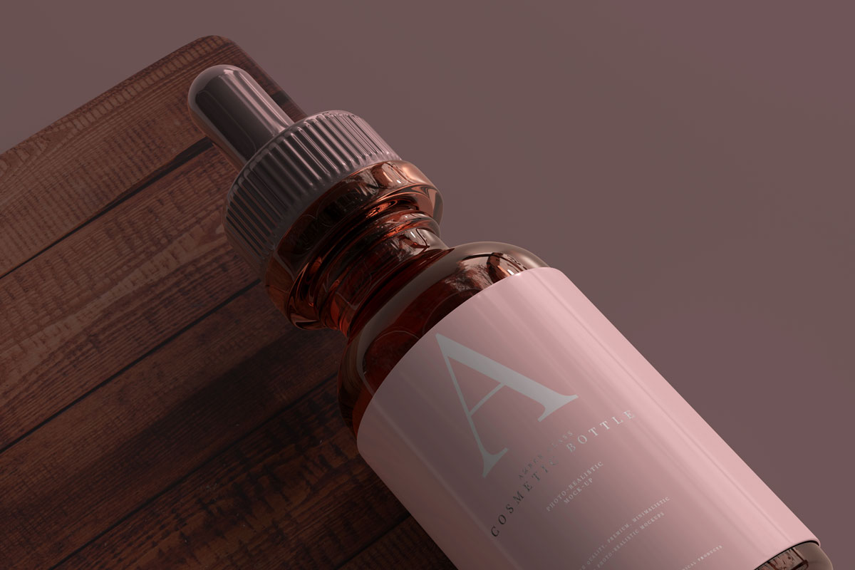 9款时尚化妆品玻璃滴管瓶包装盒设计贴图样机模板 Amber Glass Dropper Bottle Mockup_img_2