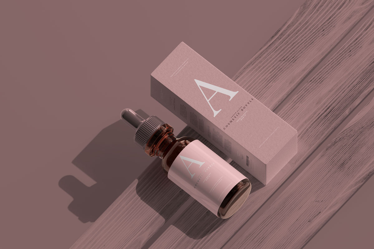 9款时尚化妆品玻璃滴管瓶包装盒设计贴图样机模板 Amber Glass Dropper Bottle Mockup_img_2