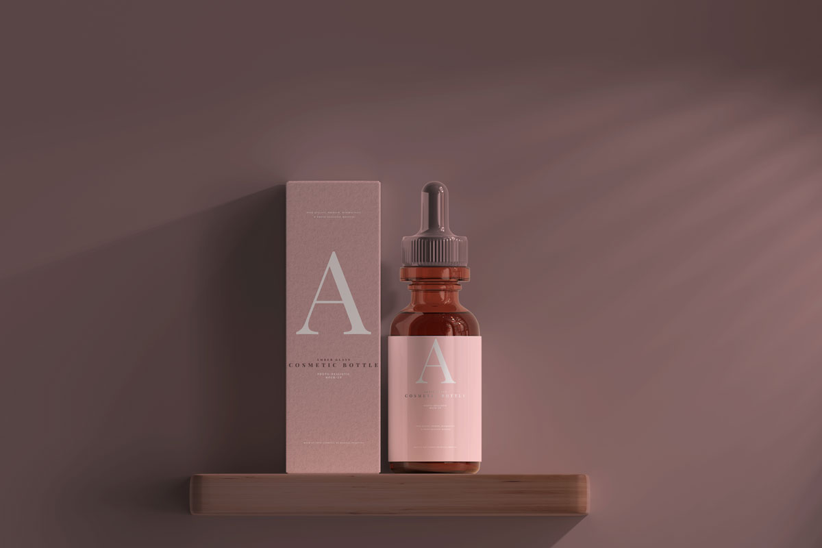 9款时尚化妆品玻璃滴管瓶包装盒设计贴图样机模板 Amber Glass Dropper Bottle Mockup_img_2