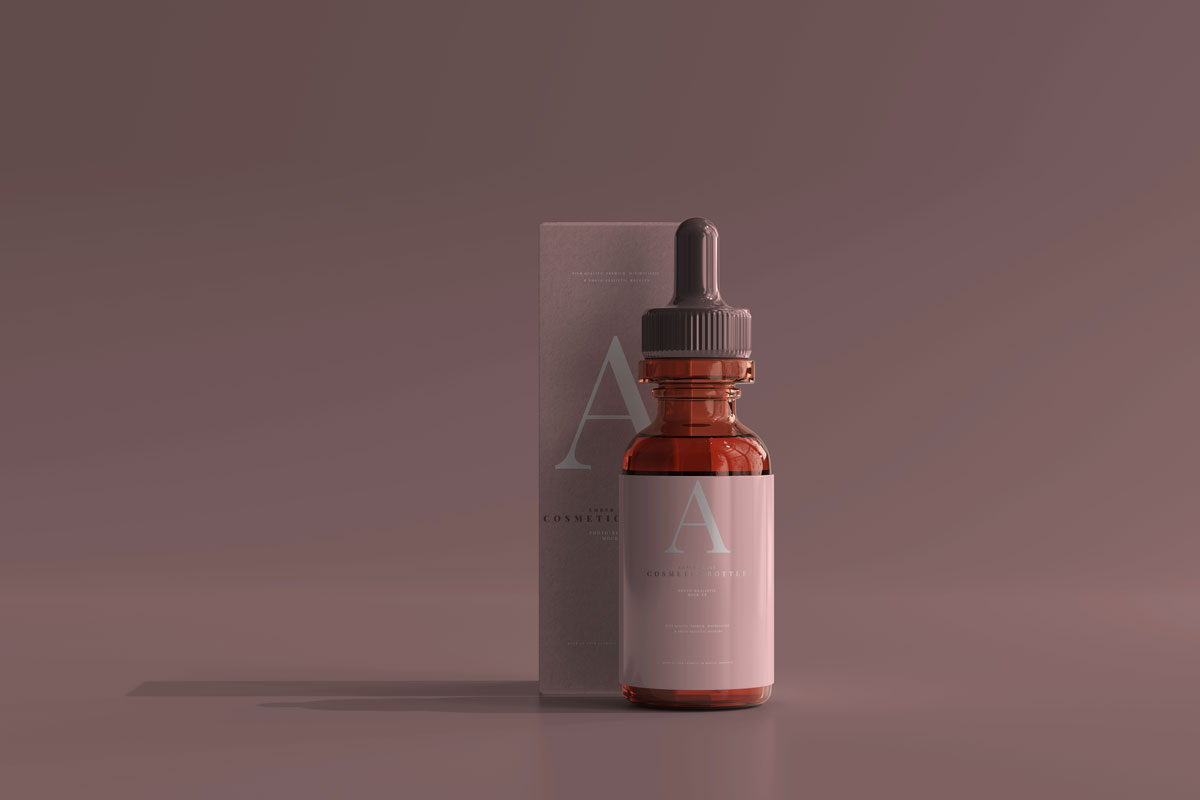 9款时尚化妆品玻璃滴管瓶包装盒设计贴图样机模板 Amber Glass Dropper Bottle Mockup_img_2