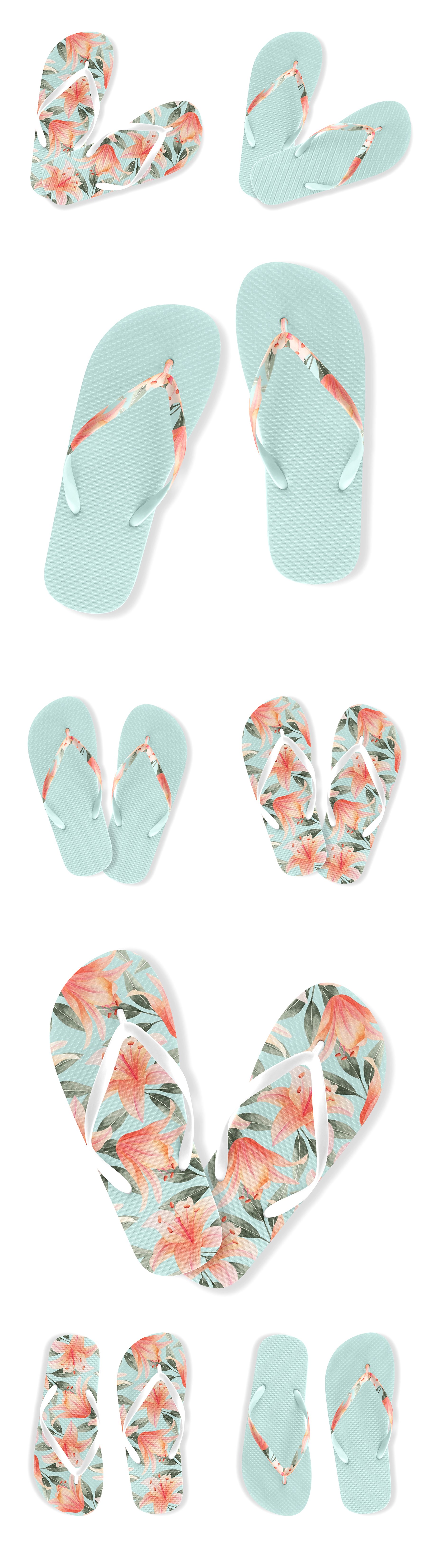 清新人字拖拖鞋印花图案设计PS贴图样机模板 Flip Flops Basic Set Mock-ups_img_2