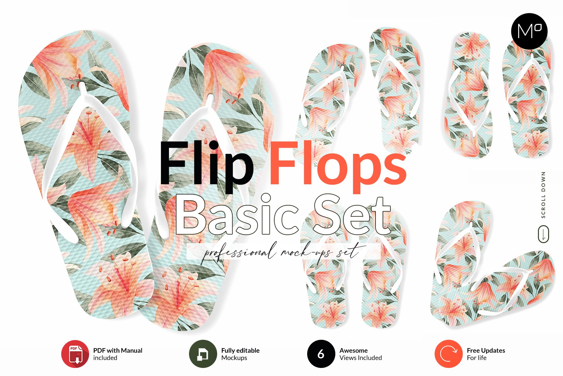 清新人字拖拖鞋印花图案设计PS贴图样机模板 Flip Flops Basic Set Mock-ups_img_2