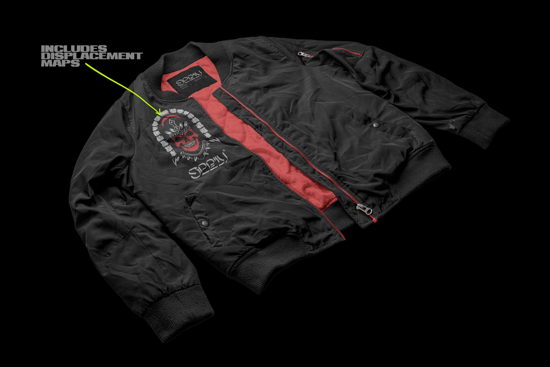 潮流复古圆领拉链夹克印花图案设计PS贴图样机模板 Vintage Bomber Jacket Mockup_img_2