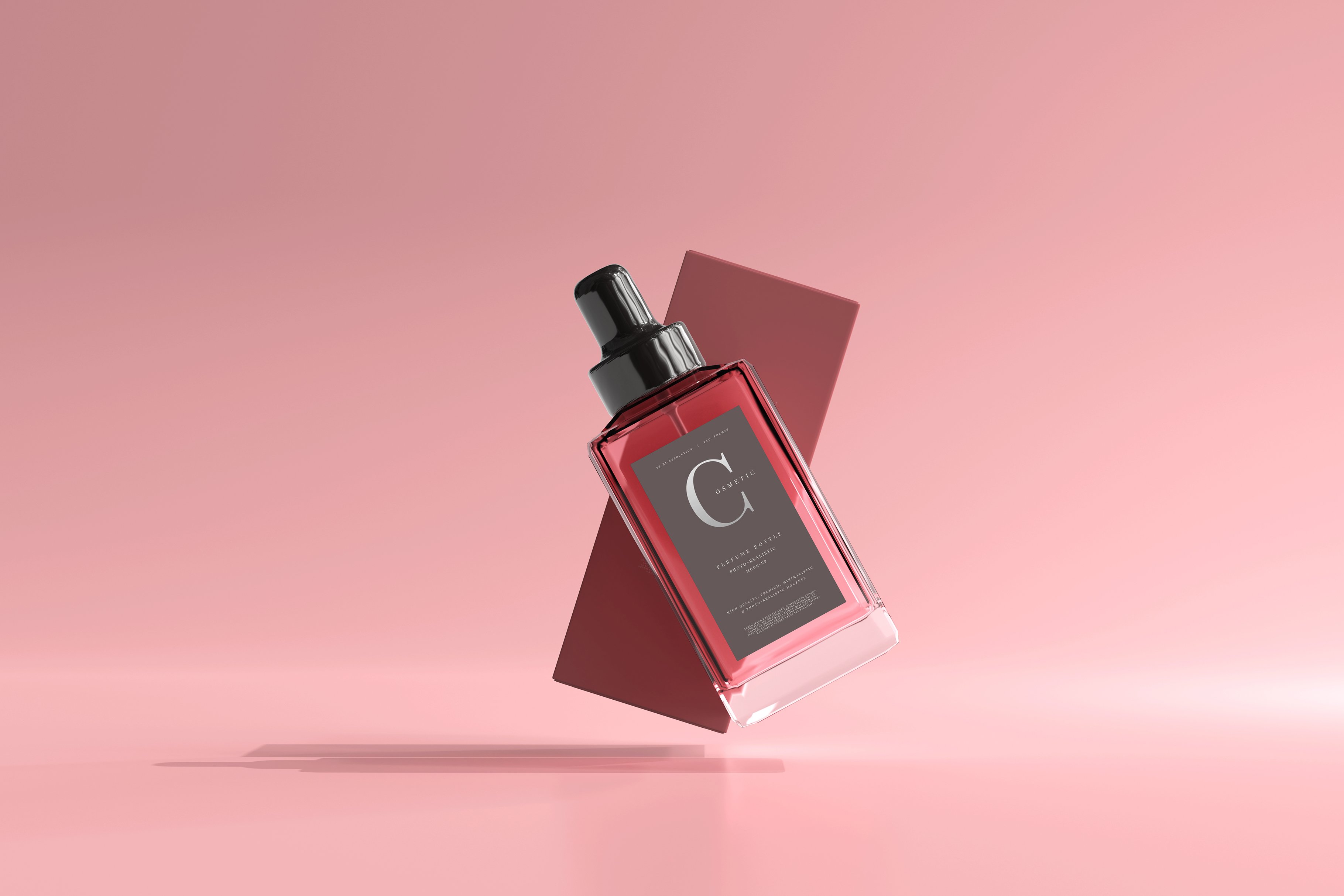 12款时尚方形香水瓶包装盒设计PS贴图样机模板 Square Perfume Bottle with Box Mockup_img_2