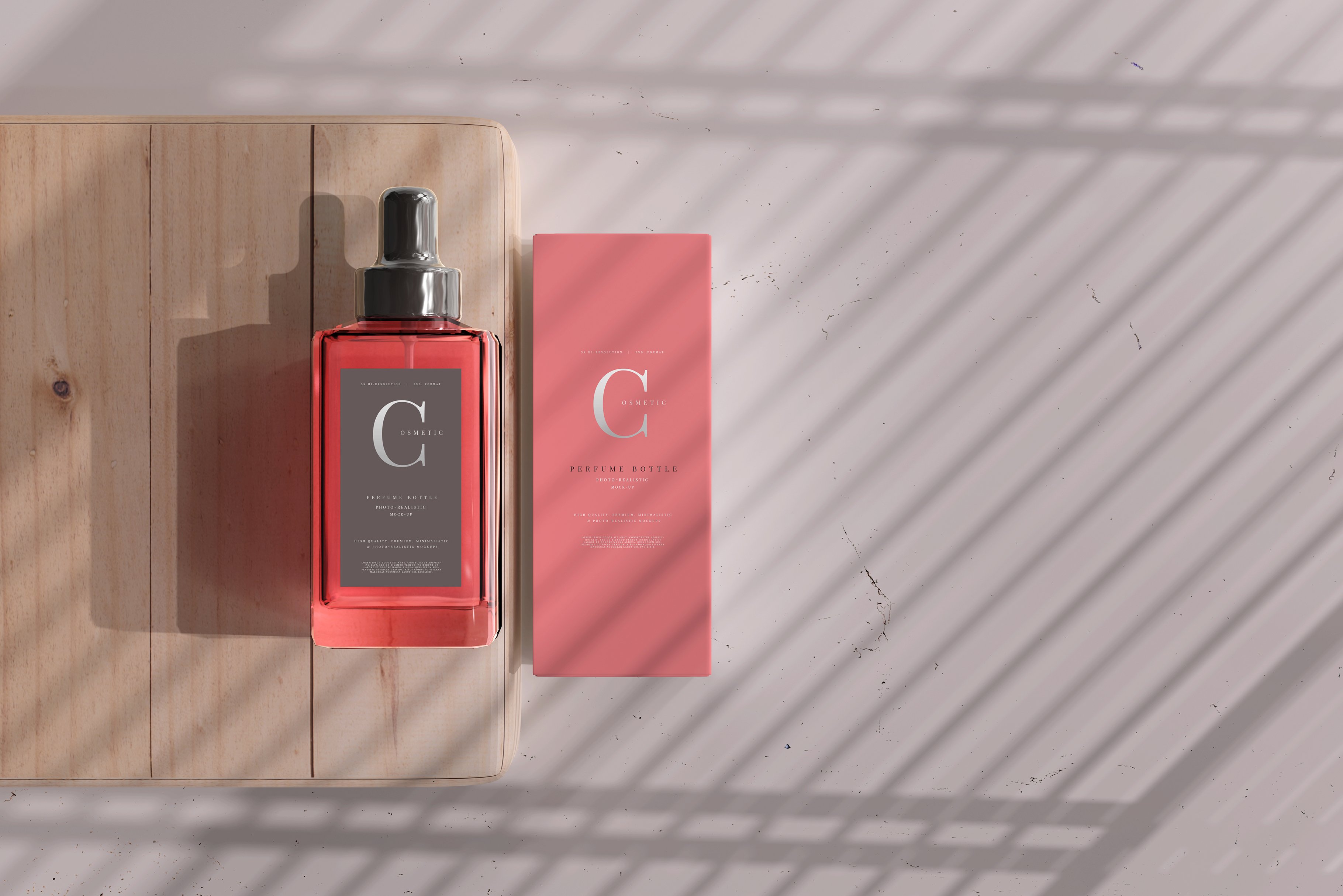 12款时尚方形香水瓶包装盒设计PS贴图样机模板 Square Perfume Bottle with Box Mockup_img_2