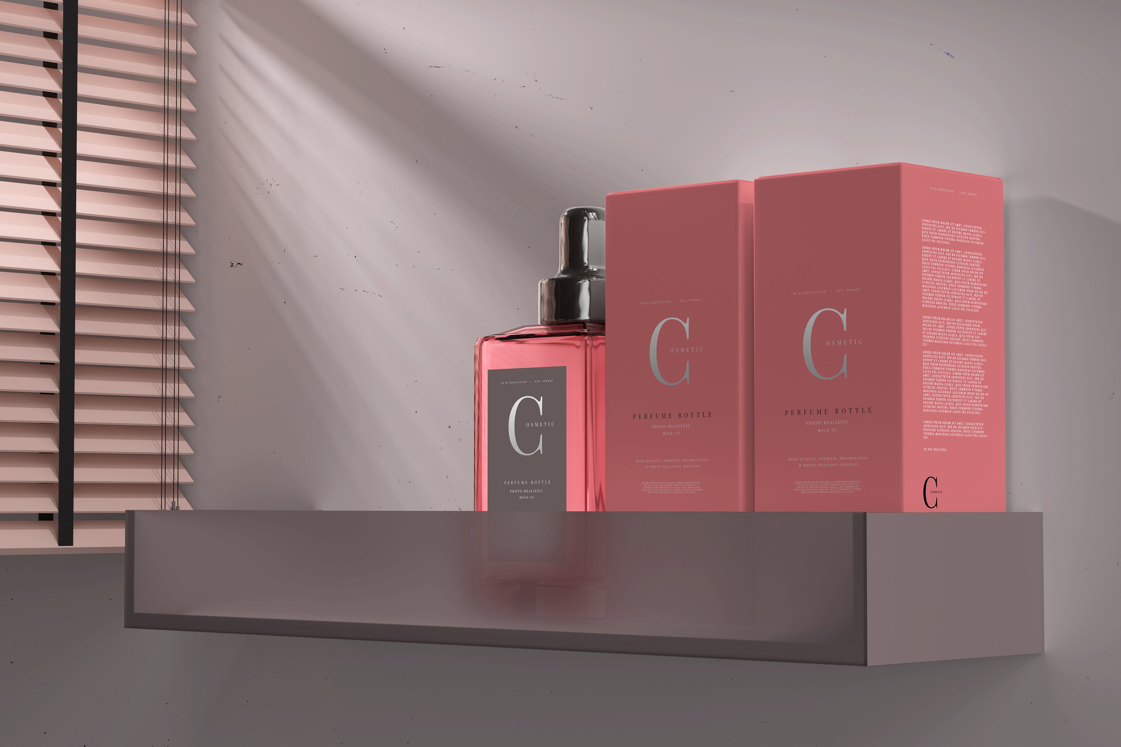 12款时尚方形香水瓶包装盒设计PS贴图样机模板 Square Perfume Bottle with Box Mockup_img_2