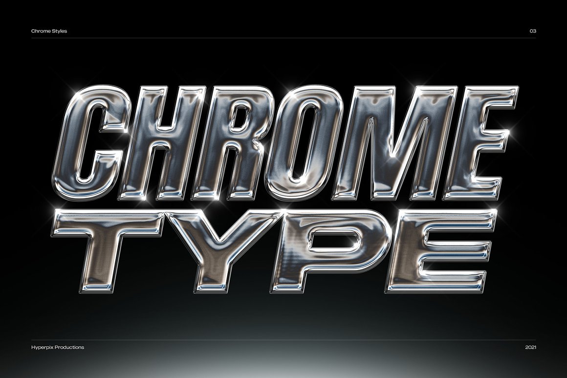 40款潮流金属3D镀铬标题Logo设计展示PS贴图样机模板套装 Chrome Text Styles Bundle_img_2