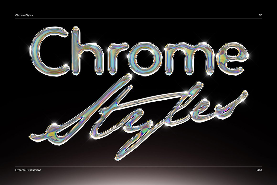 40款潮流金属3D镀铬标题Logo设计展示PS贴图样机模板套装 Chrome Text Styles Bundle_img_2