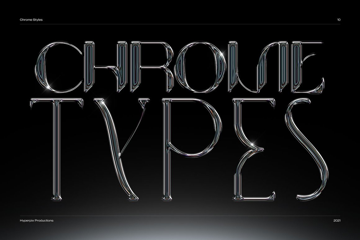 40款潮流金属3D镀铬标题Logo设计展示PS贴图样机模板套装 Chrome Text Styles Bundle_img_2