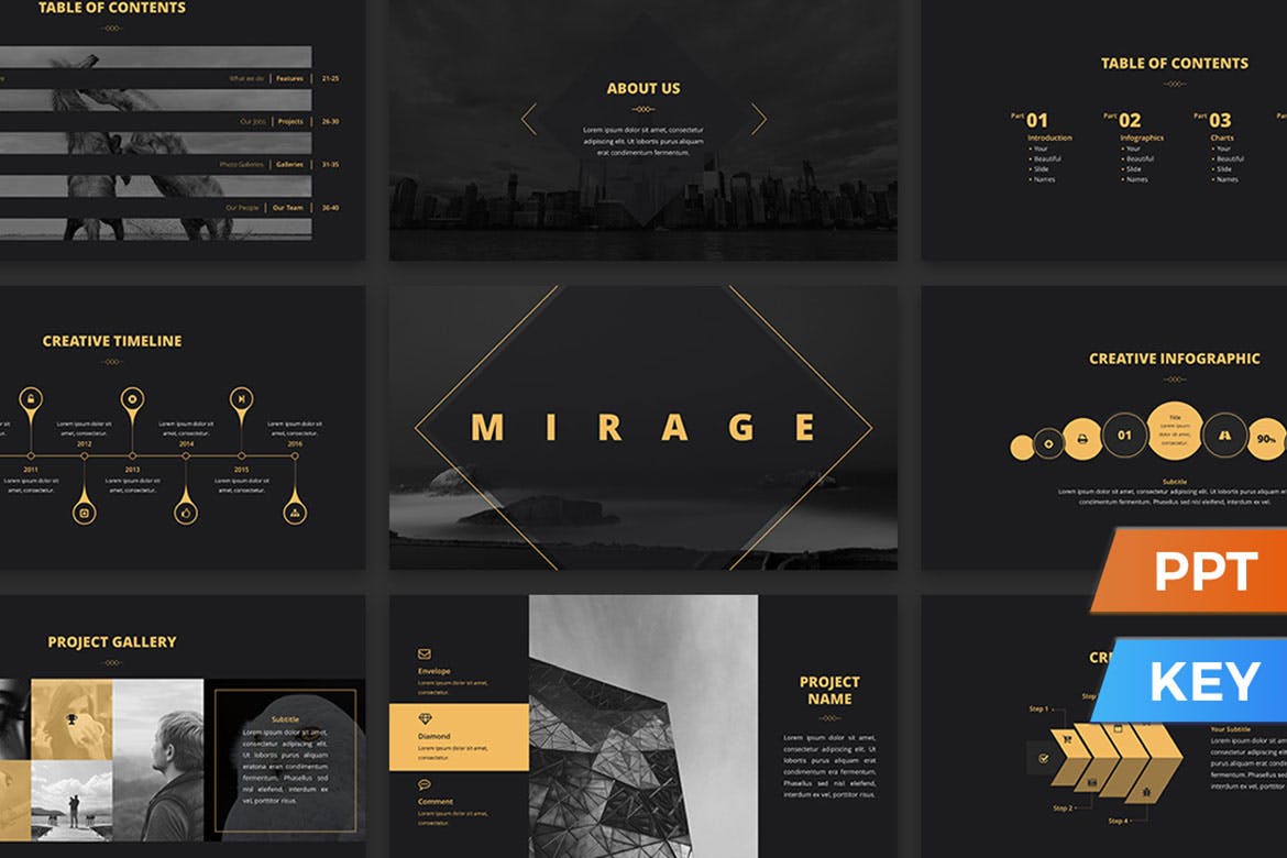 时尚优雅摄影作品集演示文稿设计Powerpoint+Keynote模板 Mirage Presentation Template_img_2