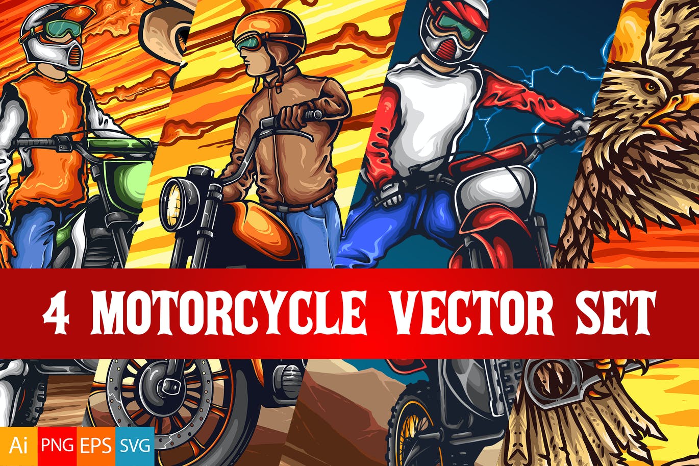 4款炫彩摩托车老鹰矢量设计素材 4 Motorcycle Vector Set_img_2