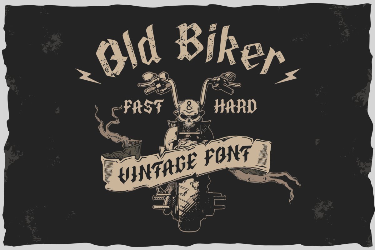 复古哥特式风格标签设计装饰性英文字体素材 Old Biker. Gothic style vintage label font_img_2