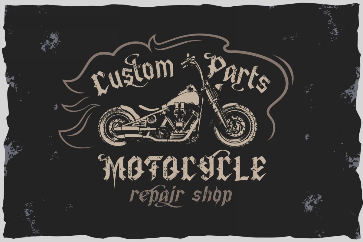 复古哥特式风格标签设计装饰性英文字体素材 Old Biker. Gothic style vintage label font_img_2