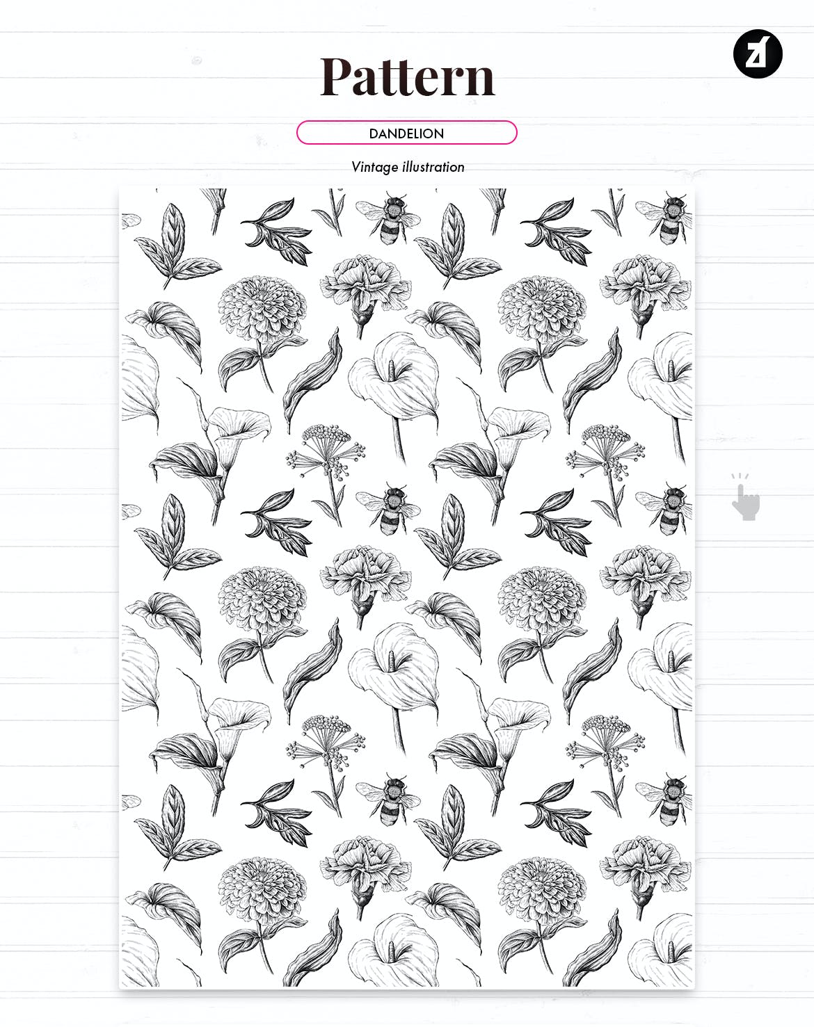 复古蒲公英手绘插画背景图案PS设计素材 Dandelion vintage illustration and pattern_img_2