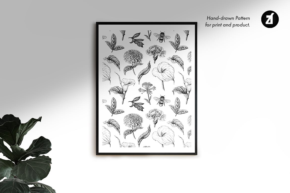 复古蒲公英手绘插画背景图案PS设计素材 Dandelion vintage illustration and pattern_img_2