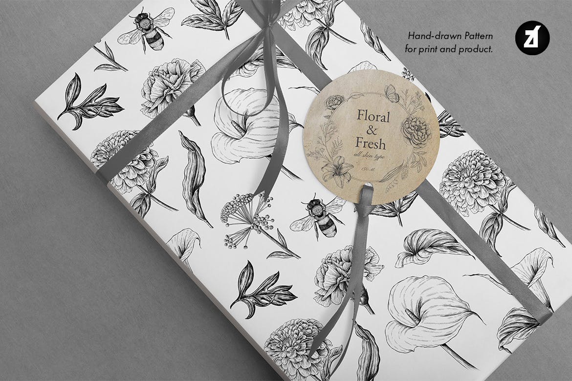 复古蒲公英手绘插画背景图案PS设计素材 Dandelion vintage illustration and pattern_img_2