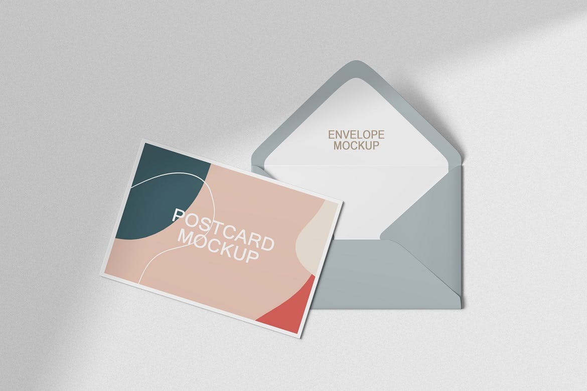 逼真邀请卡明信片卡片信封设计贴图样机 Envelope And Postcard Mockups_img_2