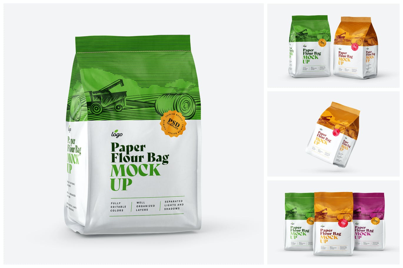 简约食品零食自封袋设计贴图样机合集 Paper Flour Bag Mockup Set_img_2