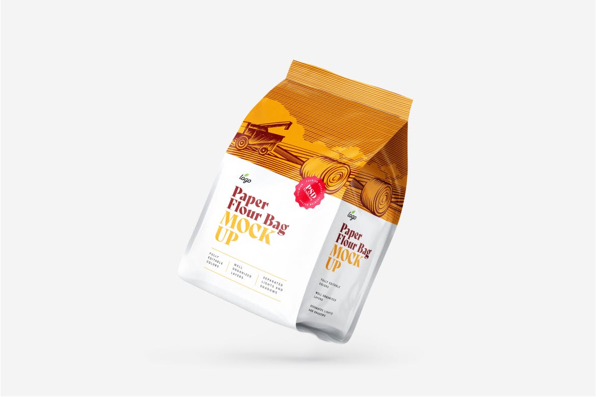 简约食品零食自封袋设计贴图样机合集 Paper Flour Bag Mockup Set_img_2