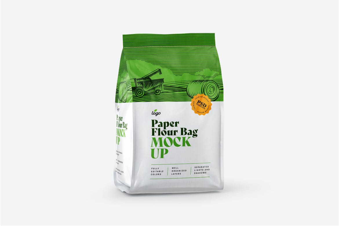 简约食品零食自封袋设计贴图样机合集 Paper Flour Bag Mockup Set_img_2