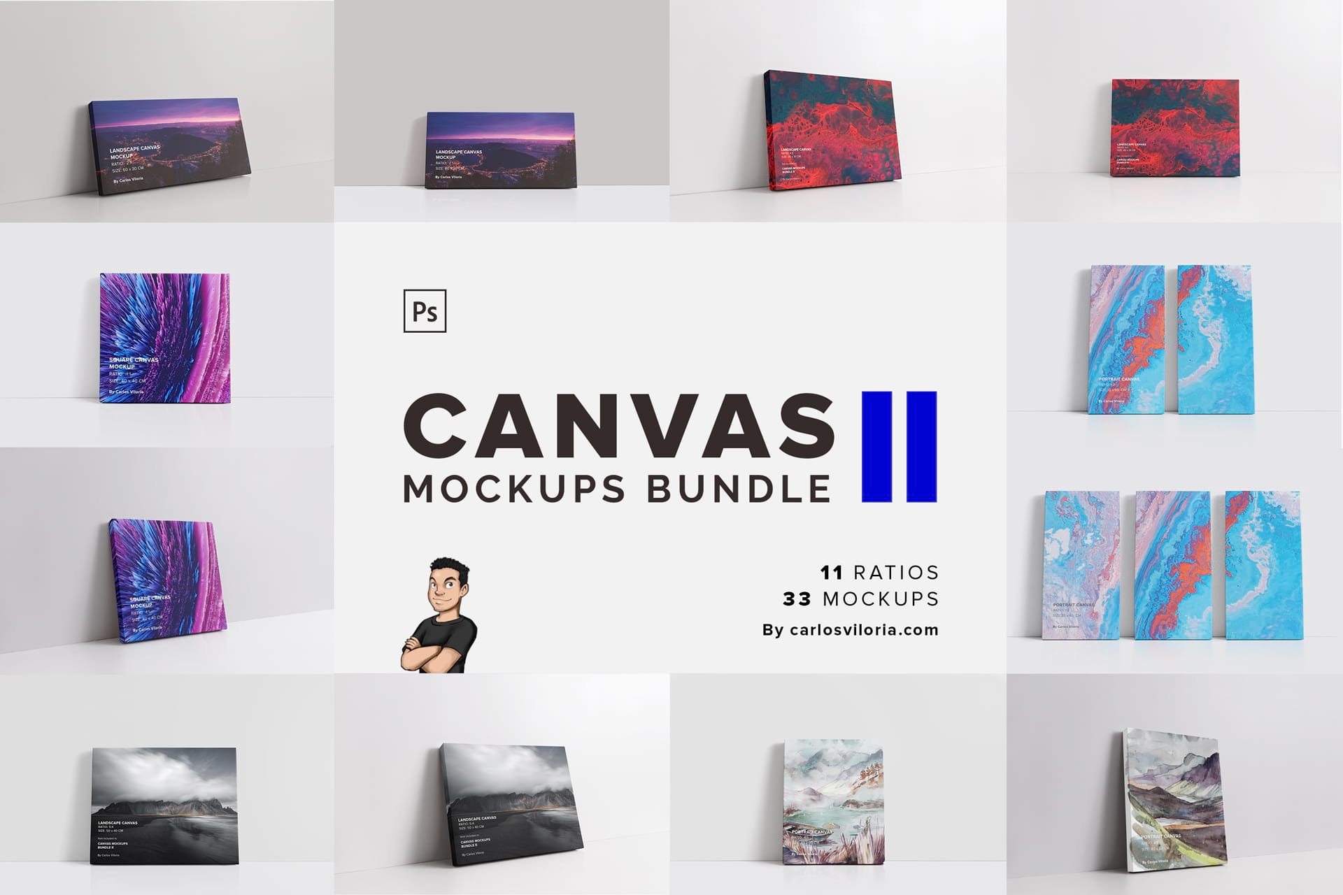 33款绘画艺术品相片展示相框画布样机模板套装 Canvas Mockups Bundle 2_img_2