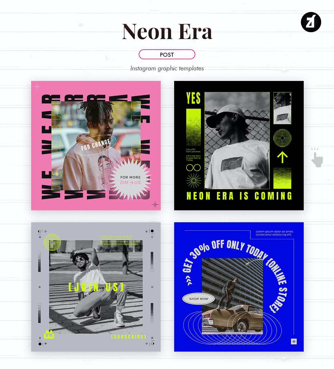 现代潮流霓虹服装潮牌推广新媒体海报设计PSD模板素材 Neon Era Social Media Graphic Templates_img_2