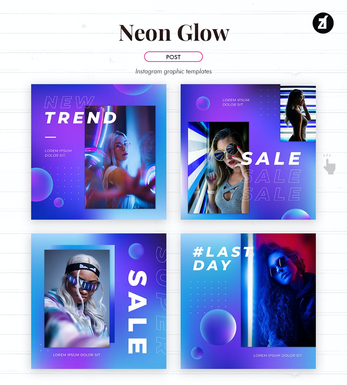 潮流霓虹灯效果品牌推广新媒体电商海报模板 Neon Glow Social Media Graphic Templates_img_2