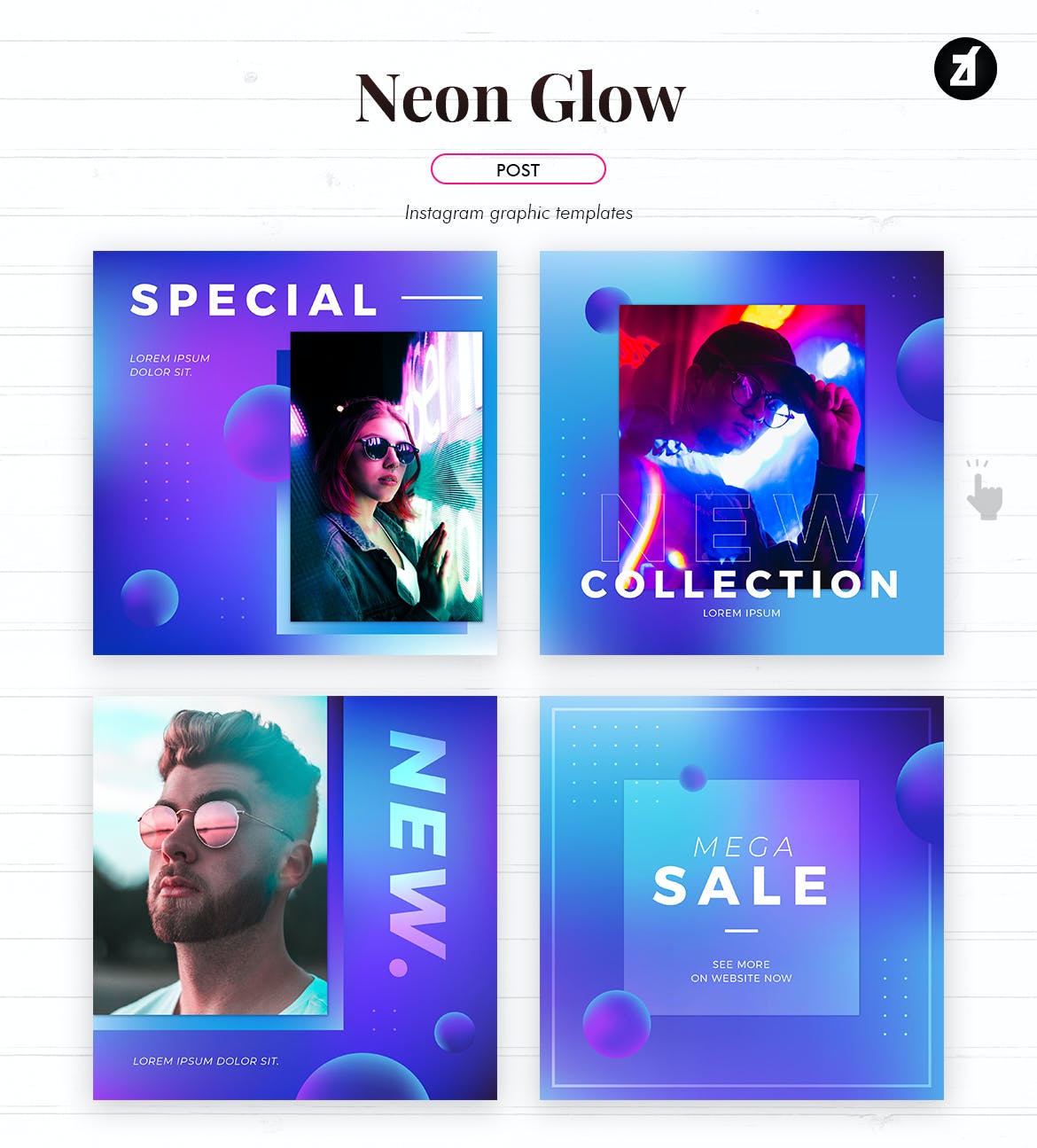 潮流霓虹灯效果品牌推广新媒体电商海报模板 Neon Glow Social Media Graphic Templates_img_2