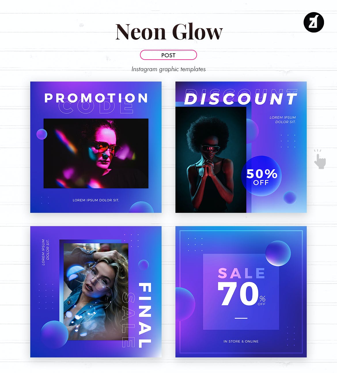 潮流霓虹灯效果品牌推广新媒体电商海报模板 Neon Glow Social Media Graphic Templates_img_2