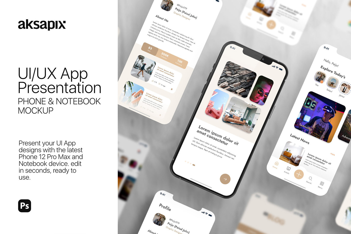 15个自适应网页APP界面设计苹果设备屏幕演示样机模板 UI/UX App Presentation - Phone & Notebook Mockup_img_2